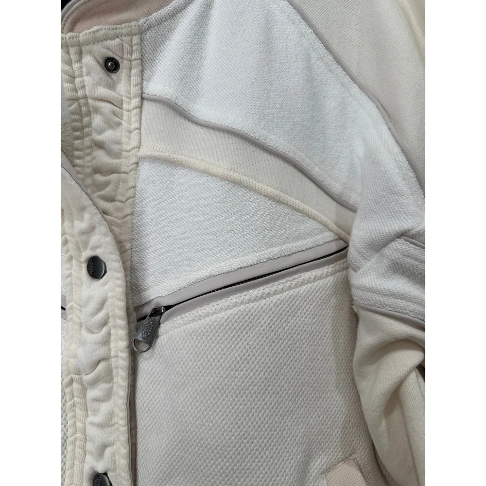 Free People Movement Mixed Media Bomber Jacket Cream Ivory Paneled Women L